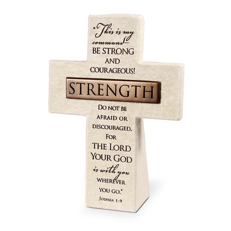 Lighthouse Christian Products Desk Decor Tabletop Cross - Strength Bronze Bar