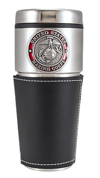 Marine Corps Badge Leather 16oz Tumbler