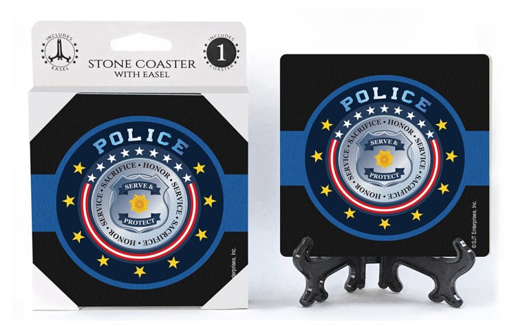 SJT Coaster Police Department Badge absorbent stone coaster with easel