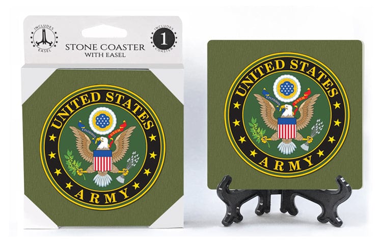 SJT Coaster United States Army absorbent stone coaster with easel