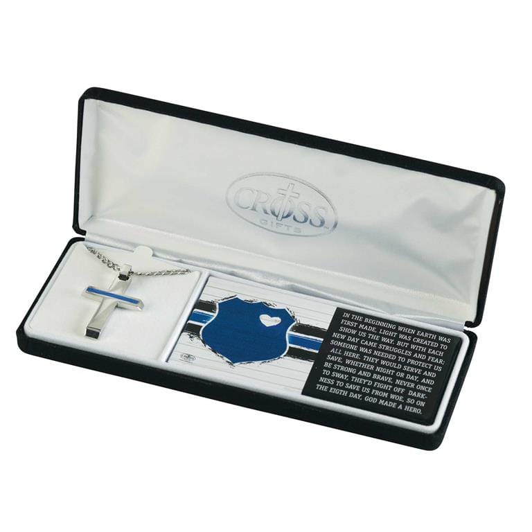 Dicksons Cross Policeman - Stainless Steel Cross - Blue Line