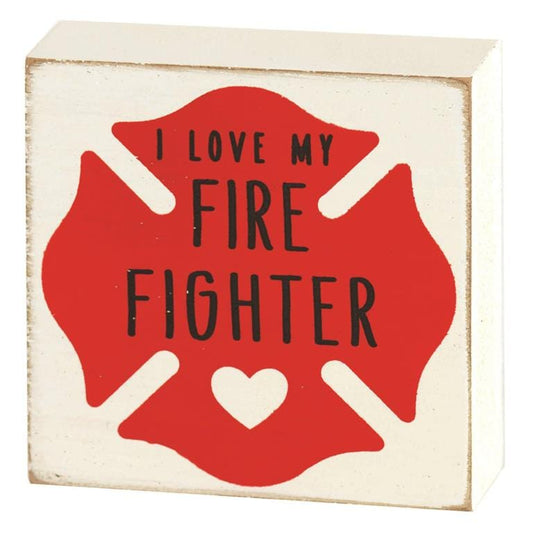 Dicksons Desk Decor I love My Firefighter Wood Plaque 3"X3"