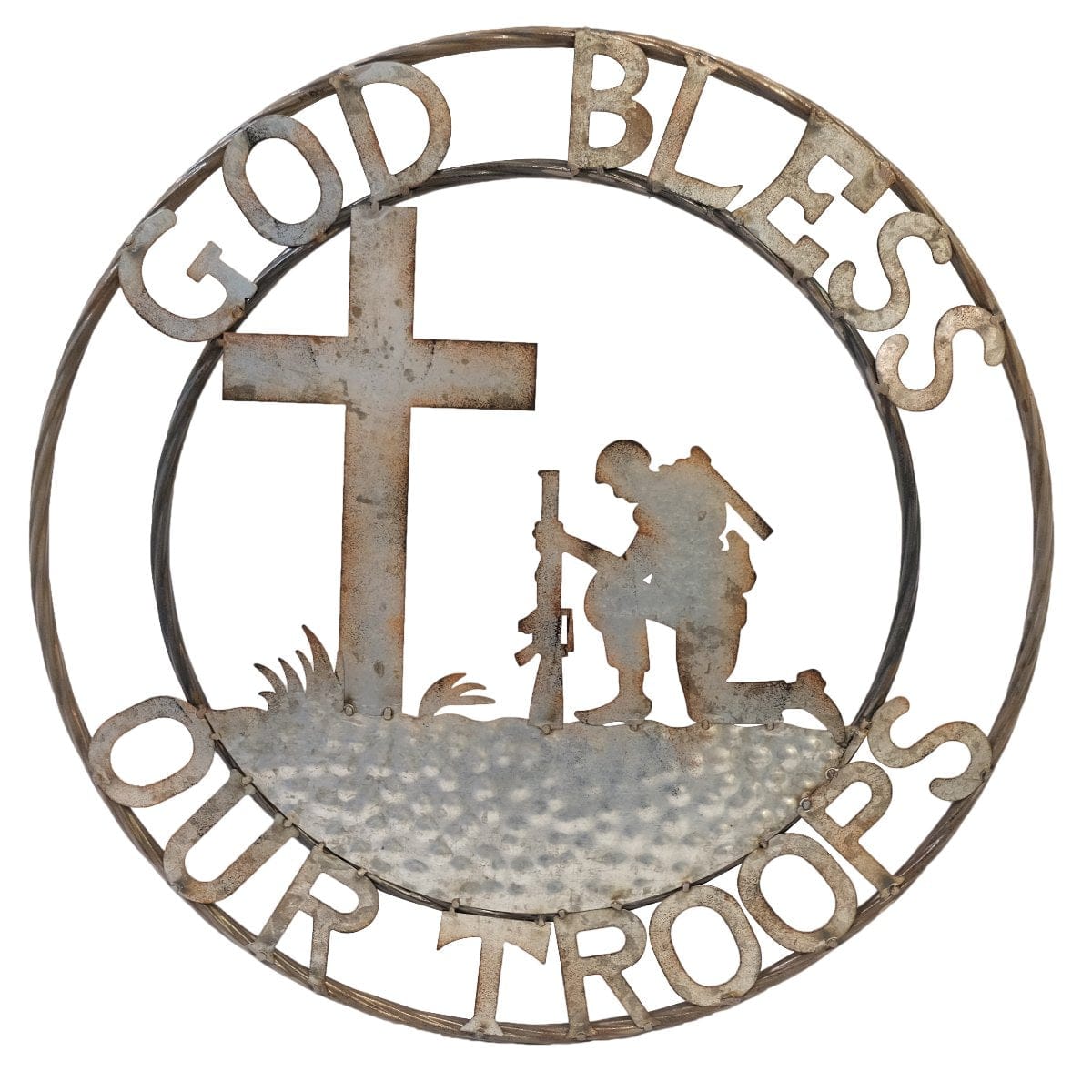 Marco Wall Decor METAL 24" CIRCLE GOD BLESS OUR TROOPS - Free Shipping